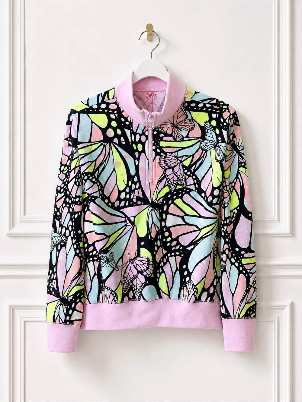 Justice Sweatshirt Fleece Color Full Mock Neck Half-Zip Long Sleeve Stretch